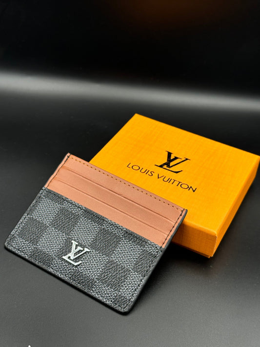 VL UOL Black Grid Pu Leather Men Unisex Card Holder 7013