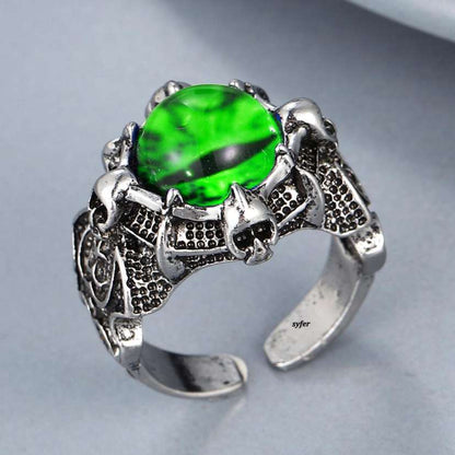 Silver Color Green Stone Stainless Steel Premium Quality Men’s Ring 50332