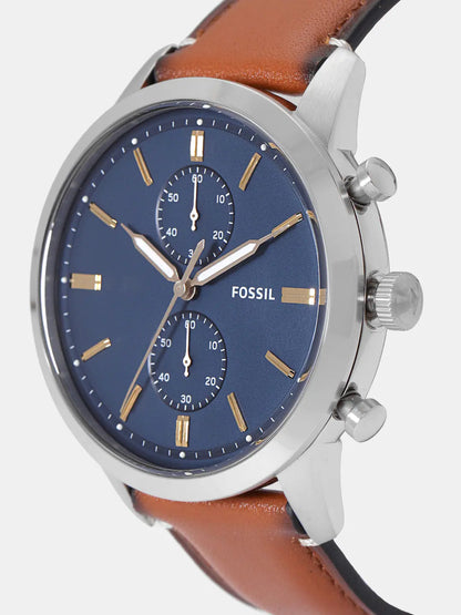 Sof Tan strap Blue Dial chronograph Man Watch