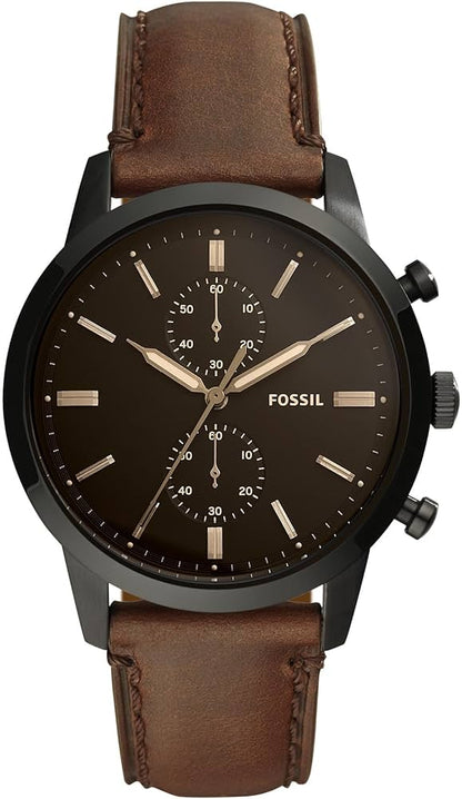 Sof Brown strap Black Dial chronograph Man Watch