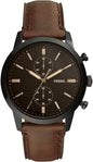 Sof Brown strap Black Dial chronograph Man Watch
