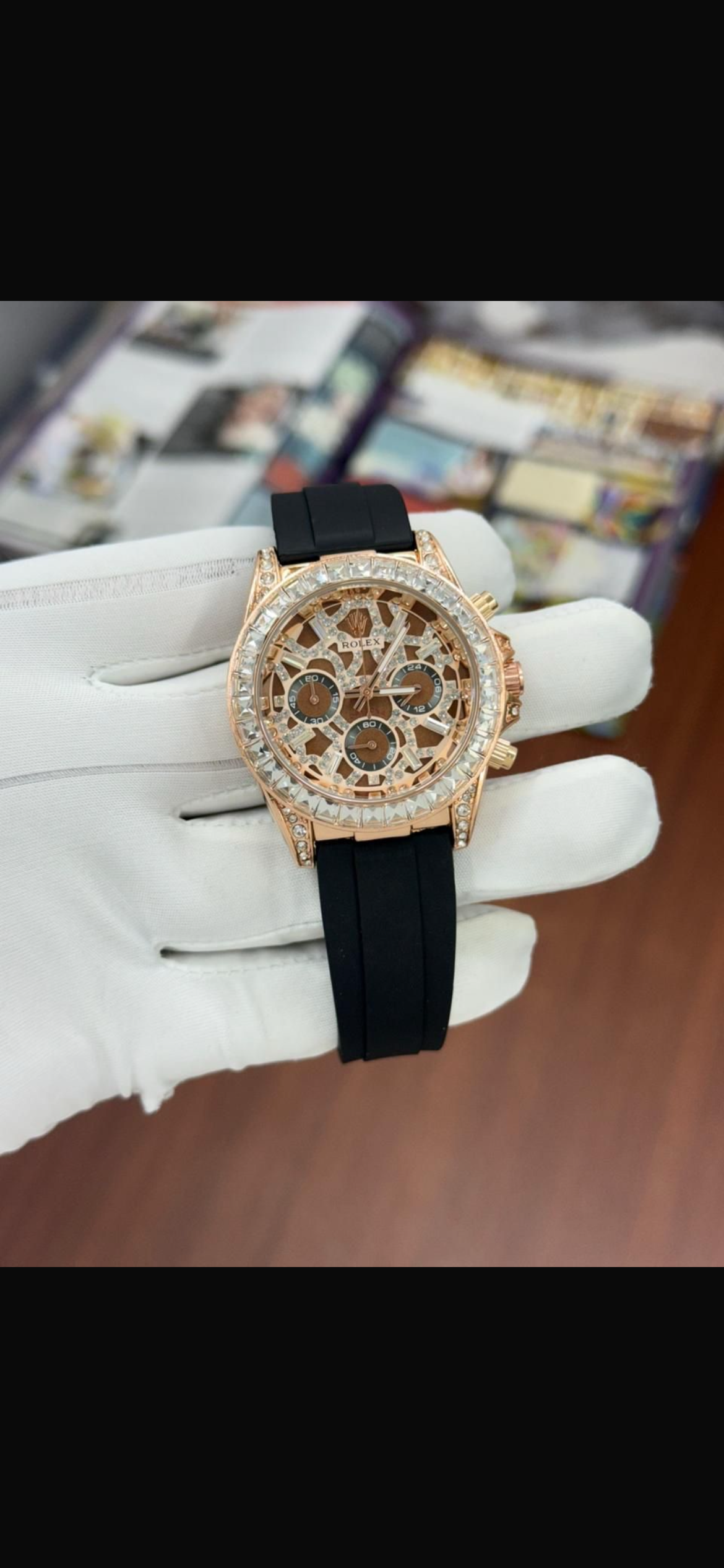 LOR Black Silicon Strap Golden Diamond Dial Chrono Working Men’s Watch 990504