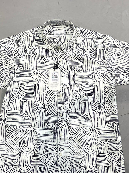 Scratch Cream Colour Shirt With Black Line Prints Half Sleeve Shirt S2904H/S