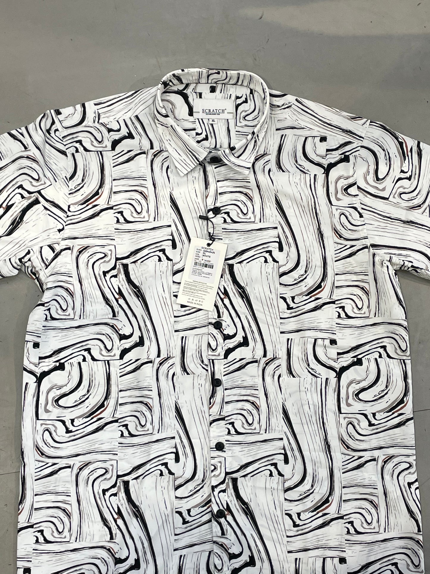 Scratch White Colour Shirt With Black Light Brown Lines Prints Half Sleeve Shirt S2949H/S
