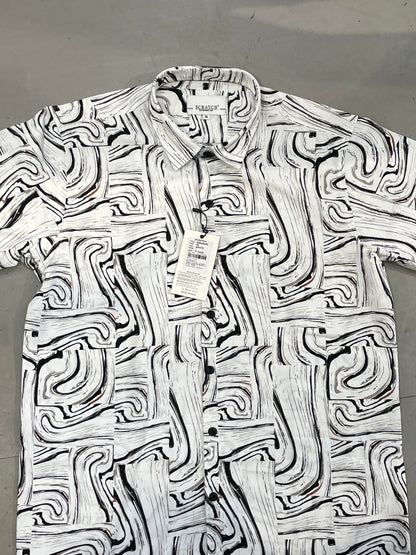 Scratch White Colour Shirt With Black Light Brown Lines Prints Half Sleeve Shirt S2949H/S