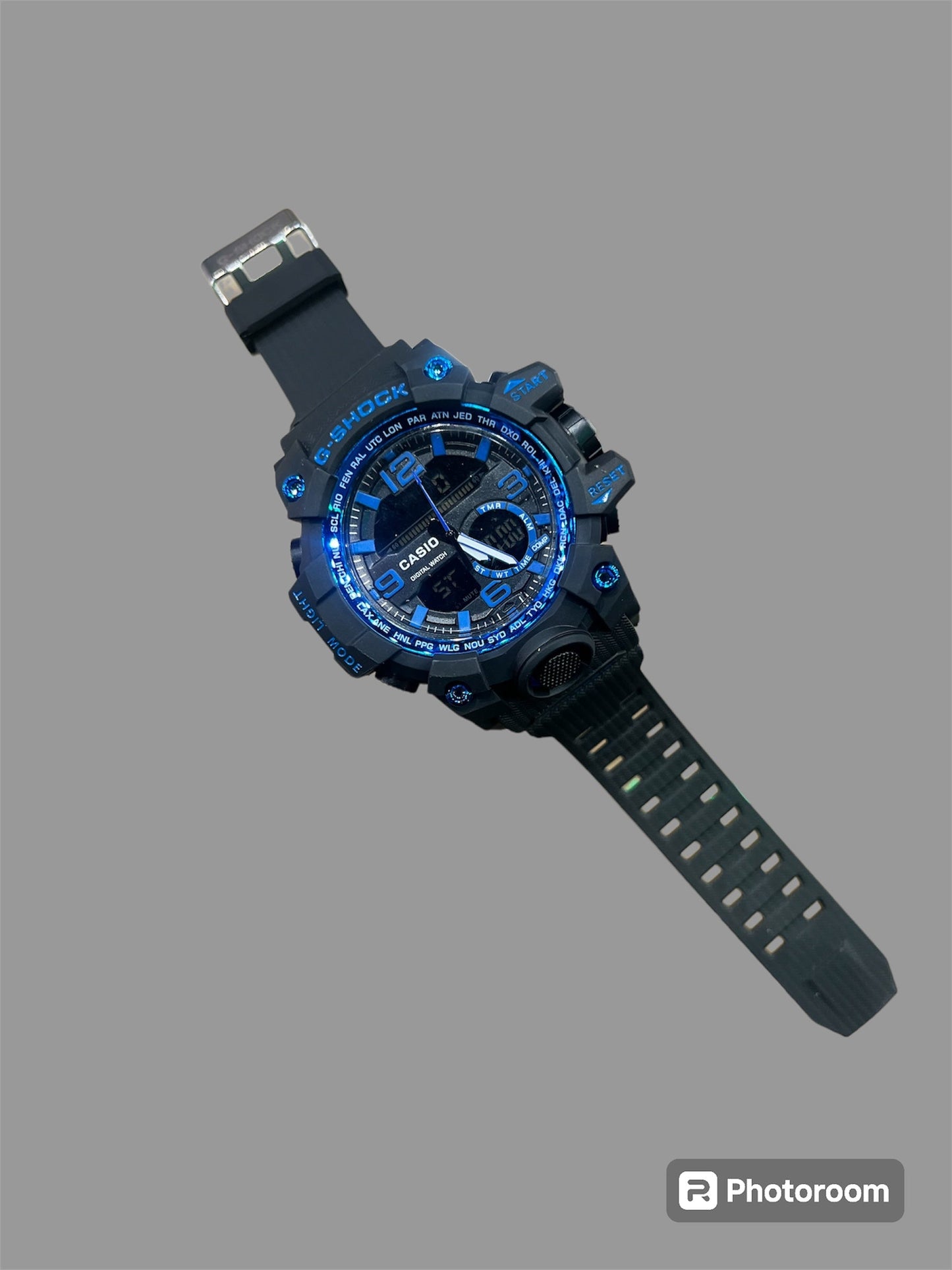 Oshg Black Strap Blue Dail Water Resistance Sports Watch 402102