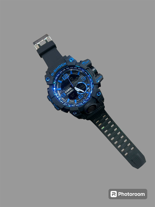 Oshg Black Strap Blue Dail Water Resistance Sports Watch 402102