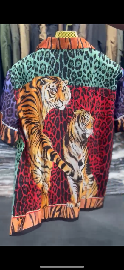 LOD Multiple Colour With Two Tiger Back Print Premium Quality Half Sleeve Shirt 65091