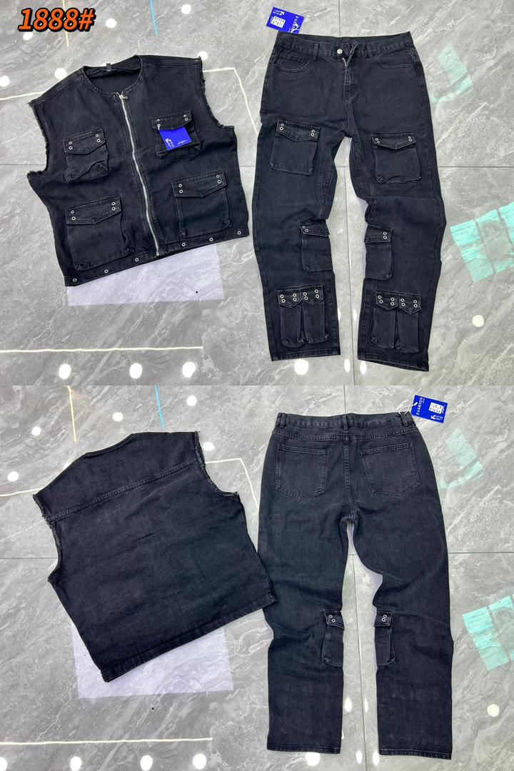 Black Colour With Cut Sleeves Premium Quality Denim Coord Set 2820