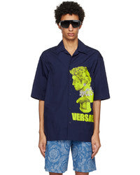 REV Navy Blue Colour With Front Print Premium Quality Oversized Shirt 6526