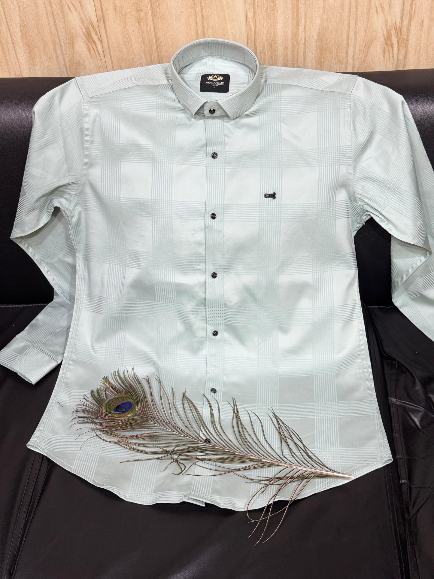 AQUARIUS White Colour White Lines Check Design Premium Quality Full sleeve Shirt 2511