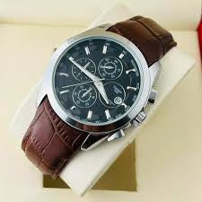 Sit Luxurious Brown Strap Silver Ring Black Dial Chronograph Strap Watch For Men 401513