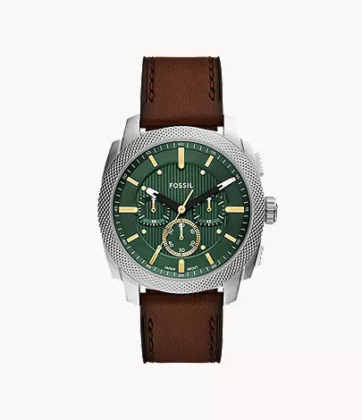Sof Brown Strap Silver Ring Green Dial Chrono Working Watch For Men 989841