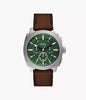 Sof Brown Strap Silver Ring Green Dial Chrono Working Watch For Men 989841