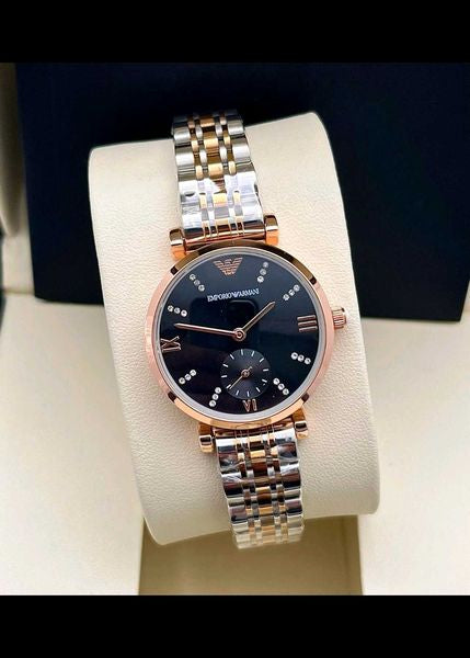 Mra Silver Copper Chain Stud Black Dial Chronograph Working ladies Watch 989848