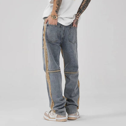 AIV Faded Sky Blue Colour Side Stripe Design Straight Fit Premium Quality Korean Style Denim Jeans ZT0018