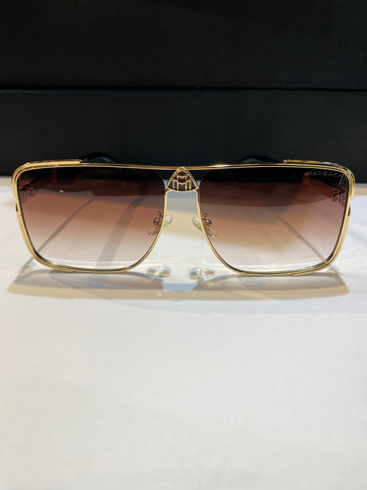YAM MAY Golden Frame Brown And White Double Shade Unisex Sunglass GZ1295 56 18 140