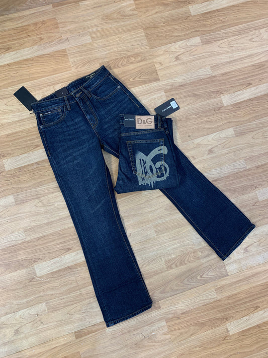 LAD Navy Blue Green Wash Colour With Back Pocket Print Premium Quality Bootcut Jeans 46001