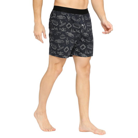 BZ INNERWEAR | FRIENDS-MEN'S BOXER | 100% COTTON | BLACK BOXER | PACK OF 1