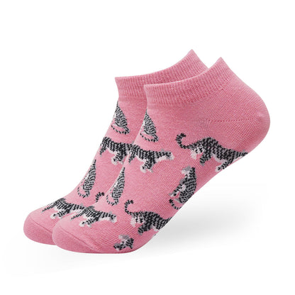BALENZIA WOMEN'S WWF-INDIA WHITE & PINK LOWCUT SOCKS | 3-PACK | TIGER PRINT & EMBROIDERY