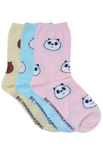 WE BARE BEARS BY BALENZIA HIGH ANKLE SOCKS FOR WOMEN (PACK OF 3 PAIRS/1U)-MULTICOLOR