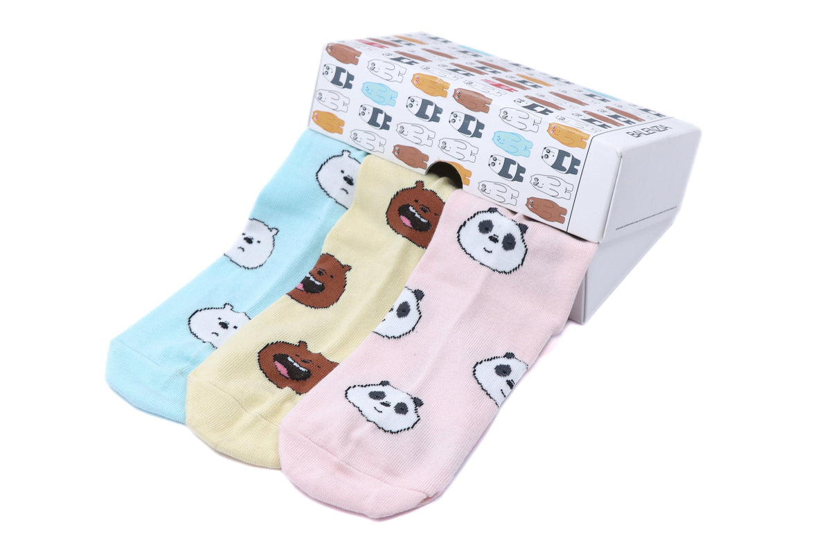 WE BARE BEARS BY BALENZIA HIGH ANKLE SOCKS FOR WOMEN (PACK OF 3 PAIRS/1U)-MULTICOLOR