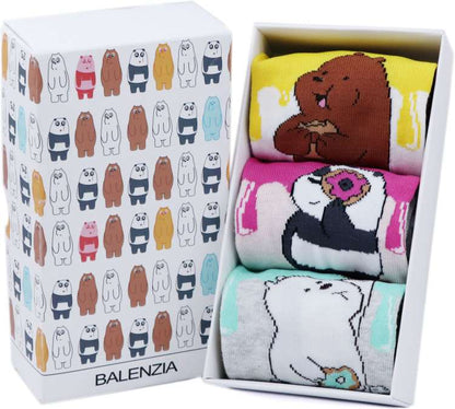 WE BARE BEARS BY BALENZIA HIGH ANKLE SOCKS FOR WOMEN (PACK OF 3 PAIRS/1U)-MULTICOLOR