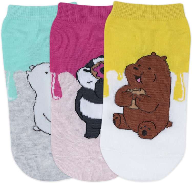 WE BARE BEARS BY BALENZIA HIGH ANKLE SOCKS FOR WOMEN (PACK OF 3 PAIRS/1U)-MULTICOLOR