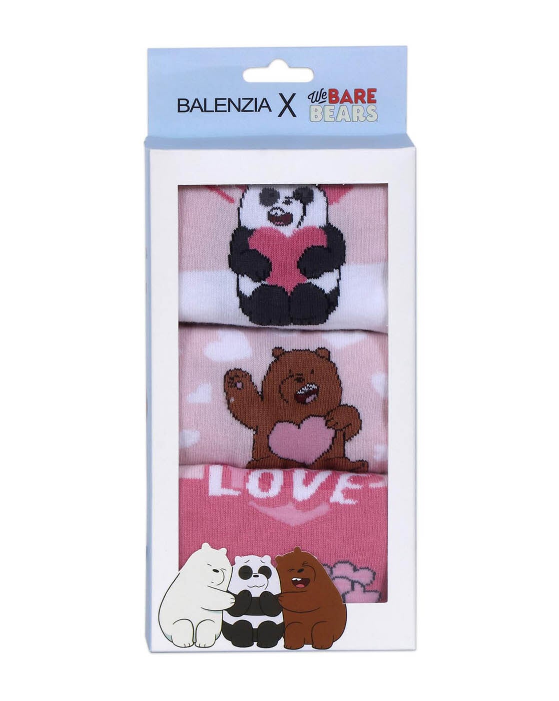 WE BARE BEARS BY BALENZIA HIGH ANKLE SOCKS FOR WOMEN (PACK OF 3 PAIRS/1U)-MULTICOLOR