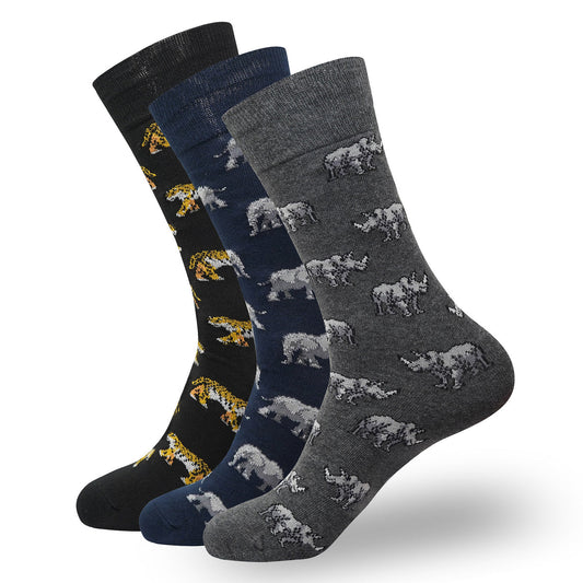 BALENZIA MEN'S WWF-INDIA ANIMAL PRINT CREW SOCKS | 3-PACK | FREE SIZE