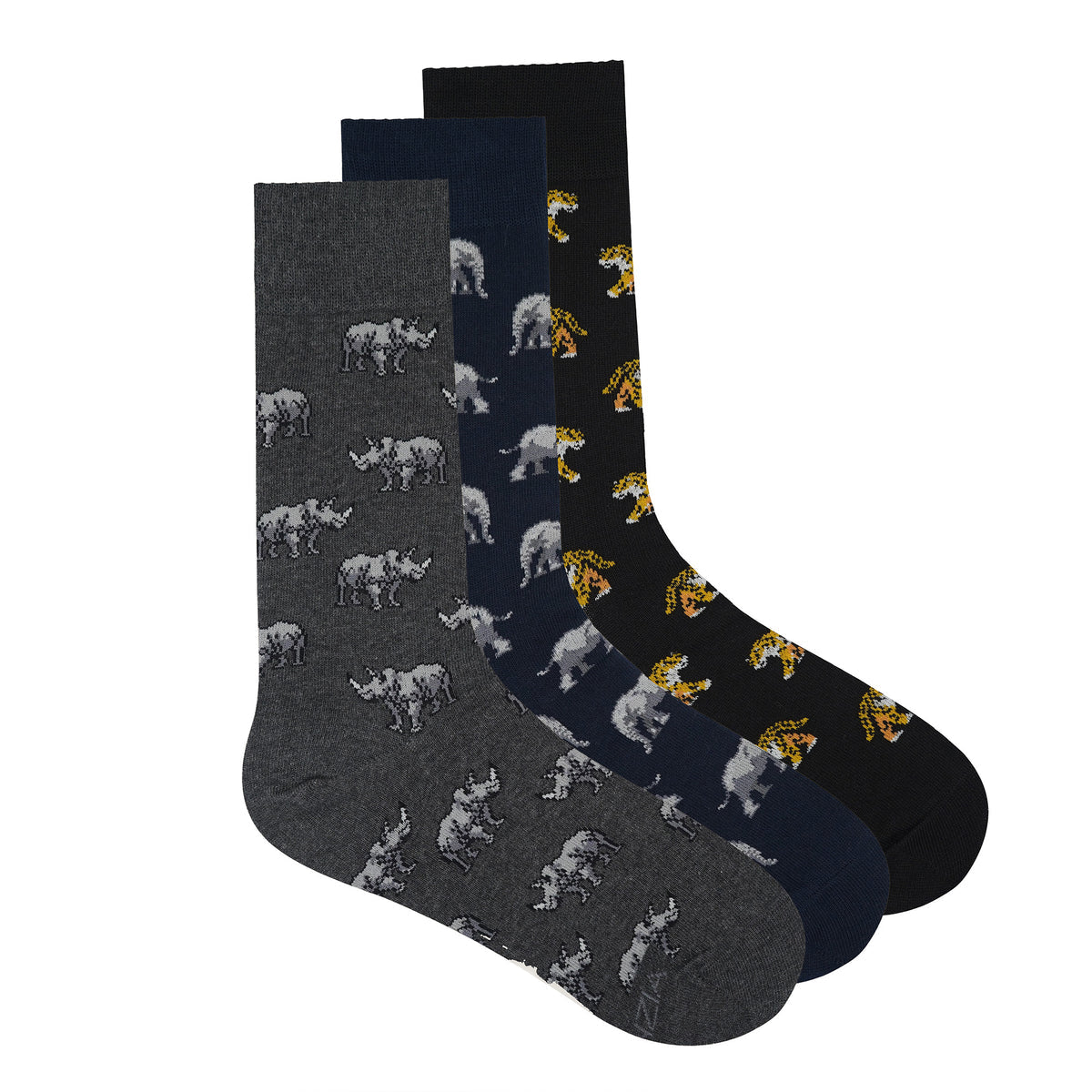 BALENZIA MEN'S WWF-INDIA ANIMAL PRINT CREW SOCKS | 3-PACK | FREE SIZE