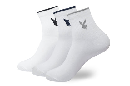 BALENZIA MEN'S PLAYBOY WHITE HIGH ANKLE SOCKS | 3-PACK | FREE SIZE