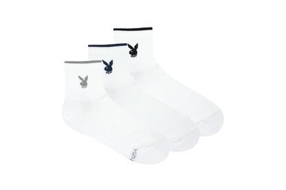 BALENZIA MEN'S PLAYBOY WHITE HIGH ANKLE SOCKS | 3-PACK | FREE SIZE