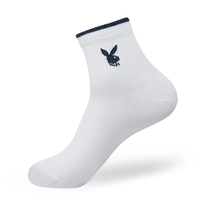 BALENZIA MEN'S PLAYBOY WHITE HIGH ANKLE SOCKS | 3-PACK | FREE SIZE