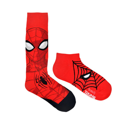 BALENZIA X MARVEL CHARACTER CREW & LOWCUT/ANKLE LENGTH SOCK FOR MEN- "THE AMAZING SPIDER-MAN" GIFT PACK (PACK OF 2 PAIRS/1U)(FREE SIZE) RED