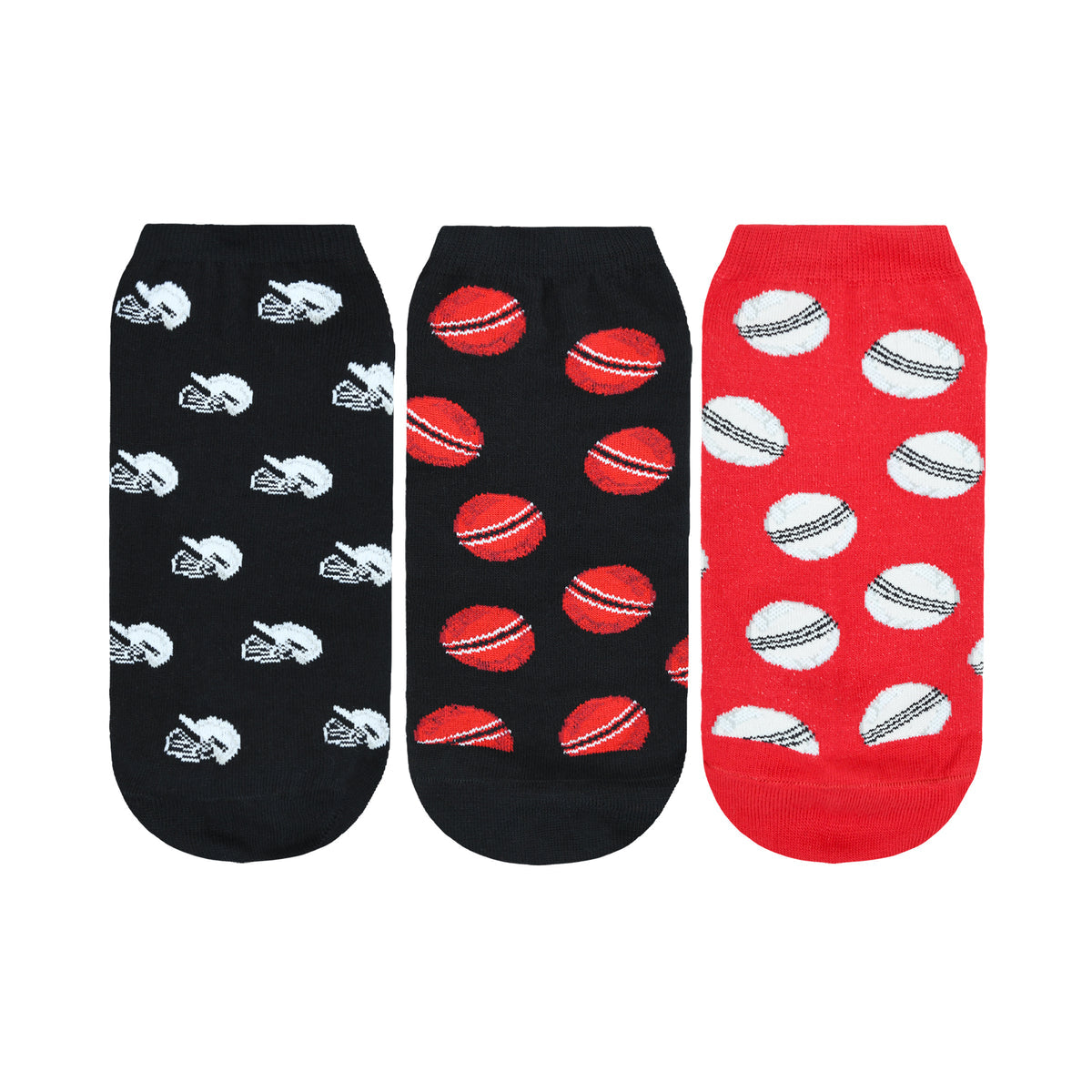 BALENZIA MEN'S CRICKET LOWCUT SOCKS- BLACK, RED (PACK OF 3)