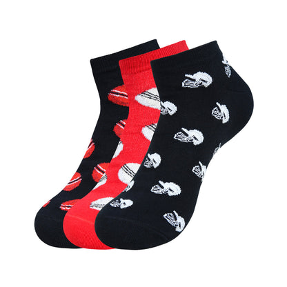 BALENZIA MEN'S CRICKET LOWCUT SOCKS- BLACK, RED (PACK OF 3)