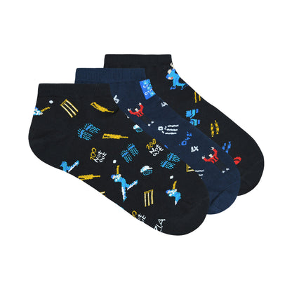 BALENZIA MEN'S CRICKET LOWCUT SOCKS- BLACK, NAVY (PACK OF 3)