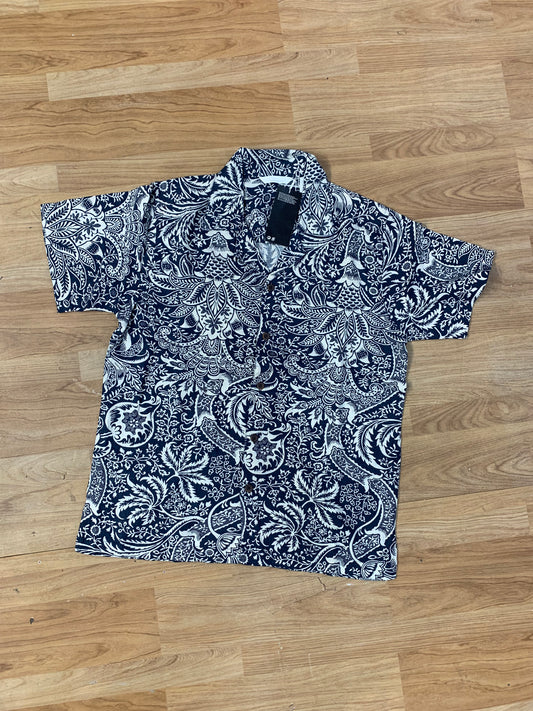 MH Navy Blue Colour With Flower Print Half Sleeve Shirt 7140