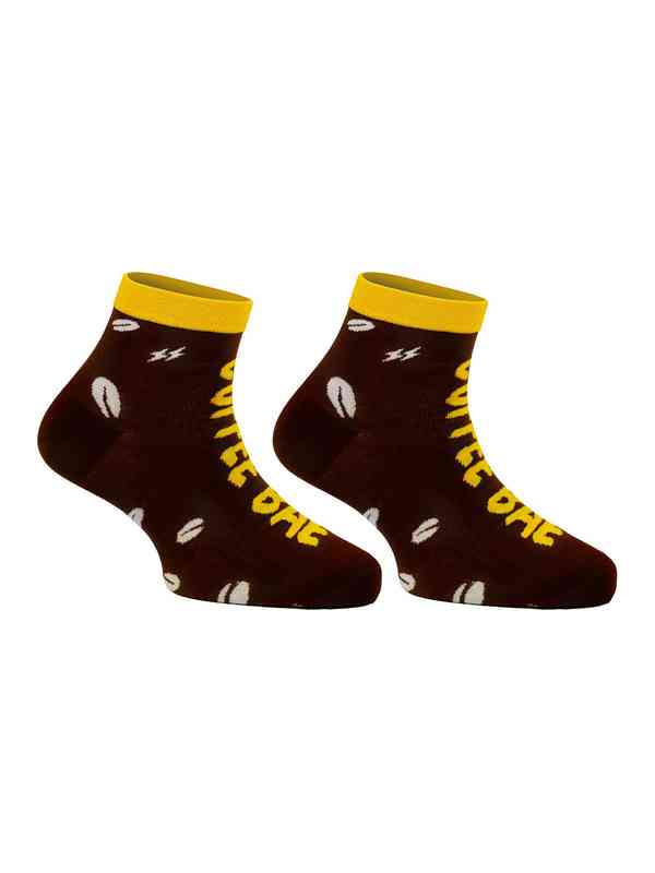 PAPA SOCKS Brown & Yellow Colour Coffee Bae Print Premium Quality Half Unisex Socks 989954