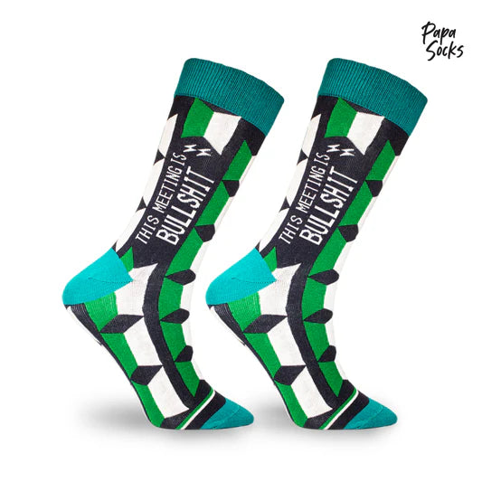 PAPA SOCKS Green & White Colour Bullshit Print Edition Premium Quality Full Unisex Socks 989961