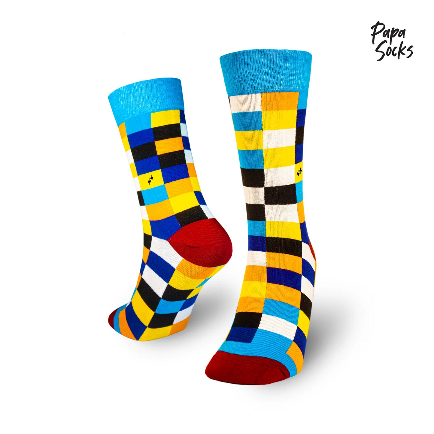 PAPA SOCKS Red & Sky Blue Colour Check Print Edition Premium Quality Full Unisex Socks 989962
