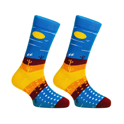 PAPA SOCKS Blue & Yellow Colour Multicolor Print Premium Quality Full Unisex Socks 989964