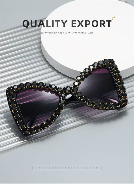 MAH HAM Black Frame Purple Shade Crystal Rhinestone Sunglass SUN51