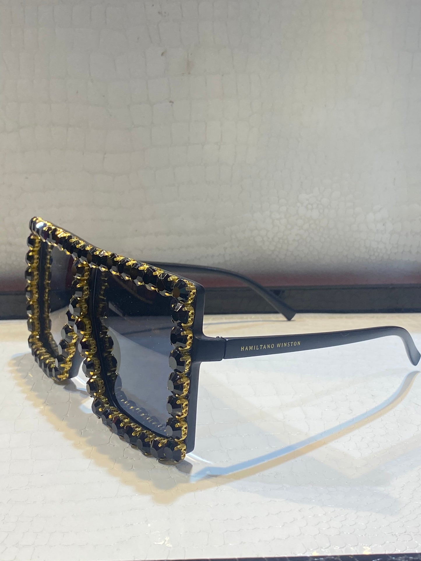 MAH HAM Black Frame Black Shade Crystal Rhinestone Sunglass SUN 013