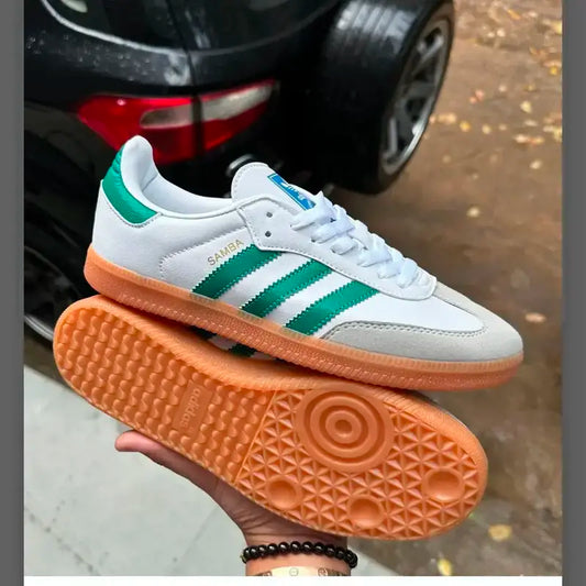 IDA ADI Samba White Colour Green Stripe Brown Sole Sneakers Shoe 029002