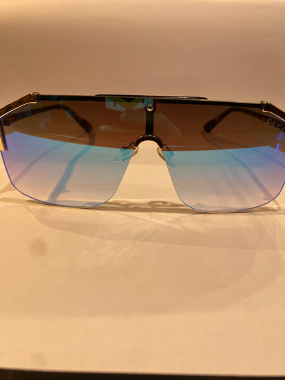 CUG Gold Leopard Frame Blue Mercury Shade Unisex Sunglasses 0291 135 0 145