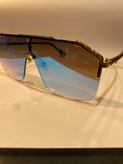 CUG Gold Leopard Frame Blue Mercury Shade Unisex Sunglasses 0291 135 0 145