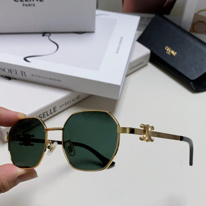 LEC Golden Frame Green Shade Premium Quality Unisex Sunglass 2496 58 18 145