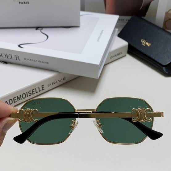LEC Golden Frame Green Shade Premium Quality Unisex Sunglass 2496 58 18 145